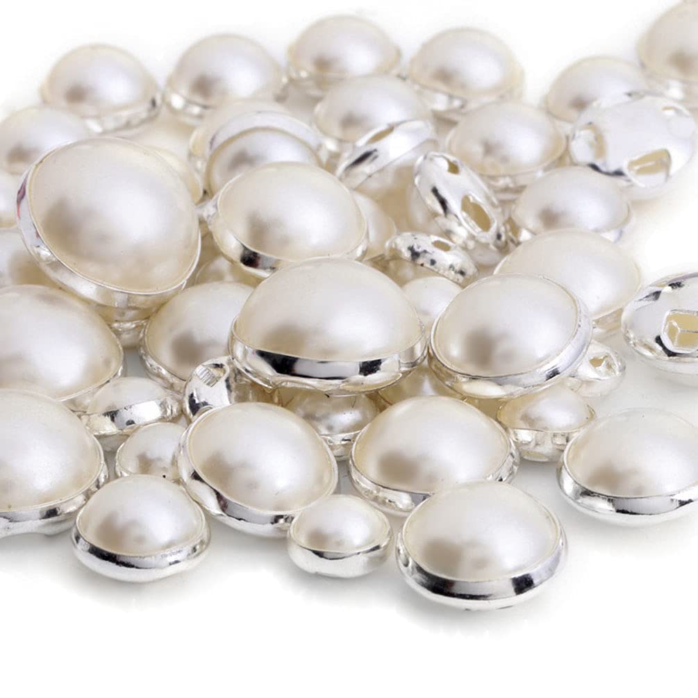 100 Pcs On Faux Pearls Flatback Half Round Bead Buttons for Clothing Shoes Bag Belt DIY Crafts Sewing Projects (10mm)