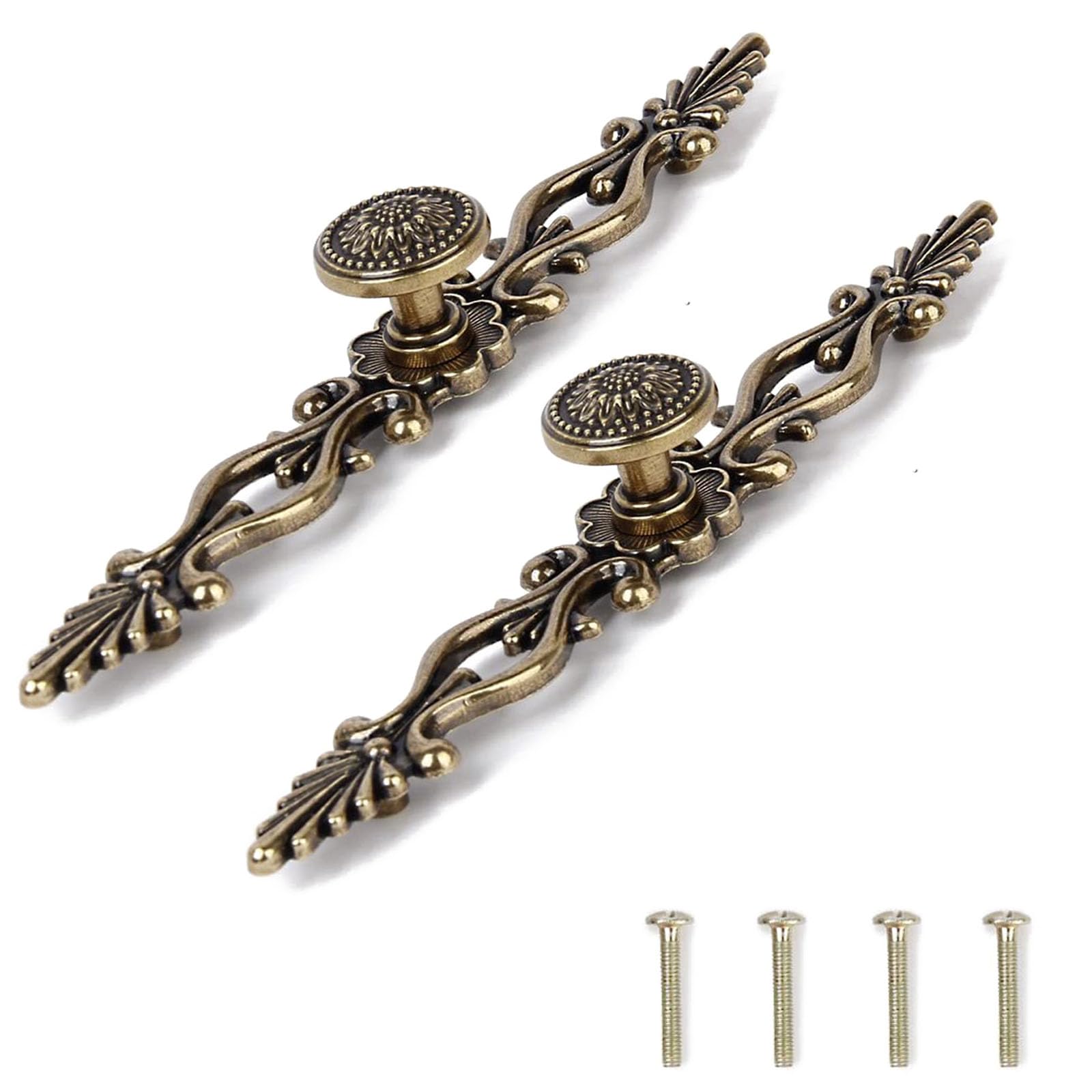 2 Pcs Wardrobe Handle, Vintage Drawer Handles for Home Furniture, Cabinet Door Pull Handle in Antique Finish, Easy Installation for Wardrobes and Drawers