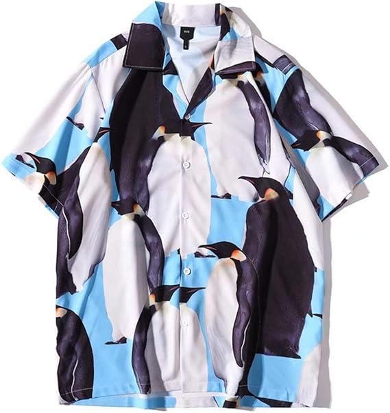 Amazon Tenflow カジュアルシャツ アロハシャツ メンズ ペンギン柄シャツ トップス 薄手 半袖シャツ 開襟シャツ シャツ 涼しい 夏 M 1color シャツ 通販
