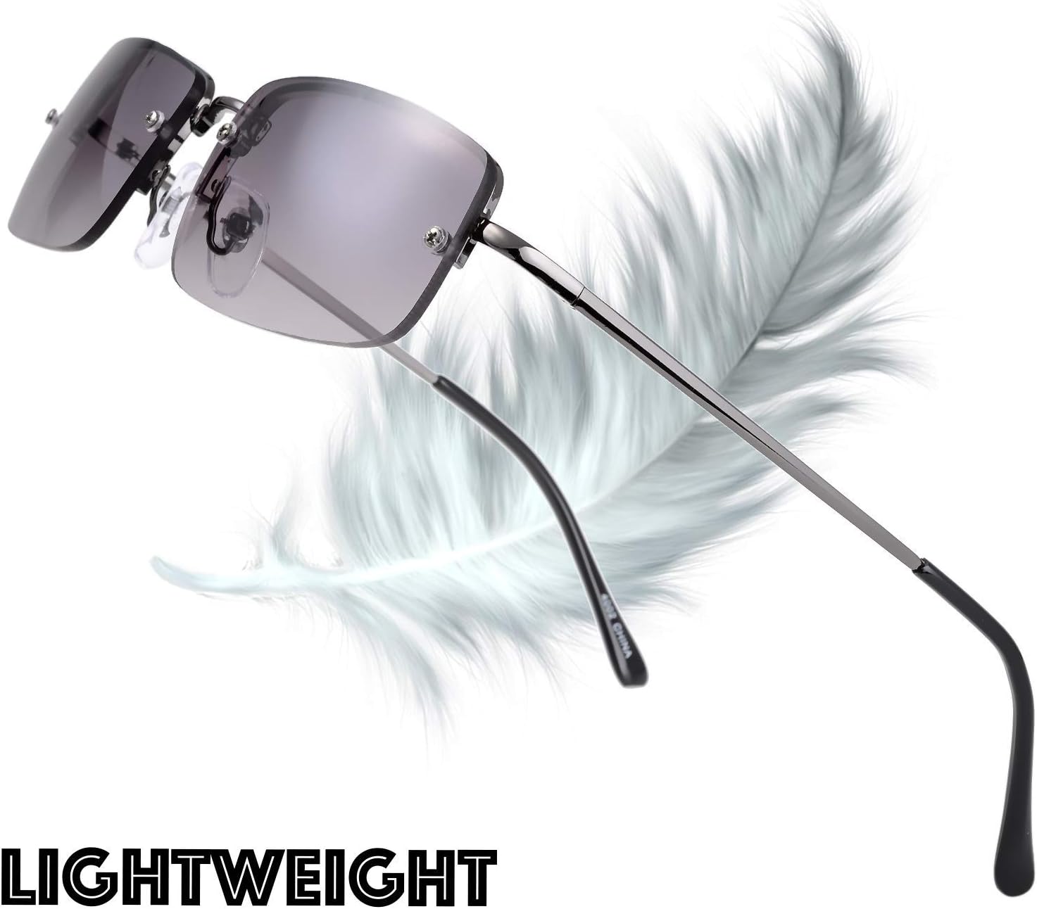 The Fresh Minimalist Small Rectangular Sunglasses Clear Eyewear Spring Hinge - Gift Box Package (205-Gun grey, Gradient Grey, 51) - Image 5