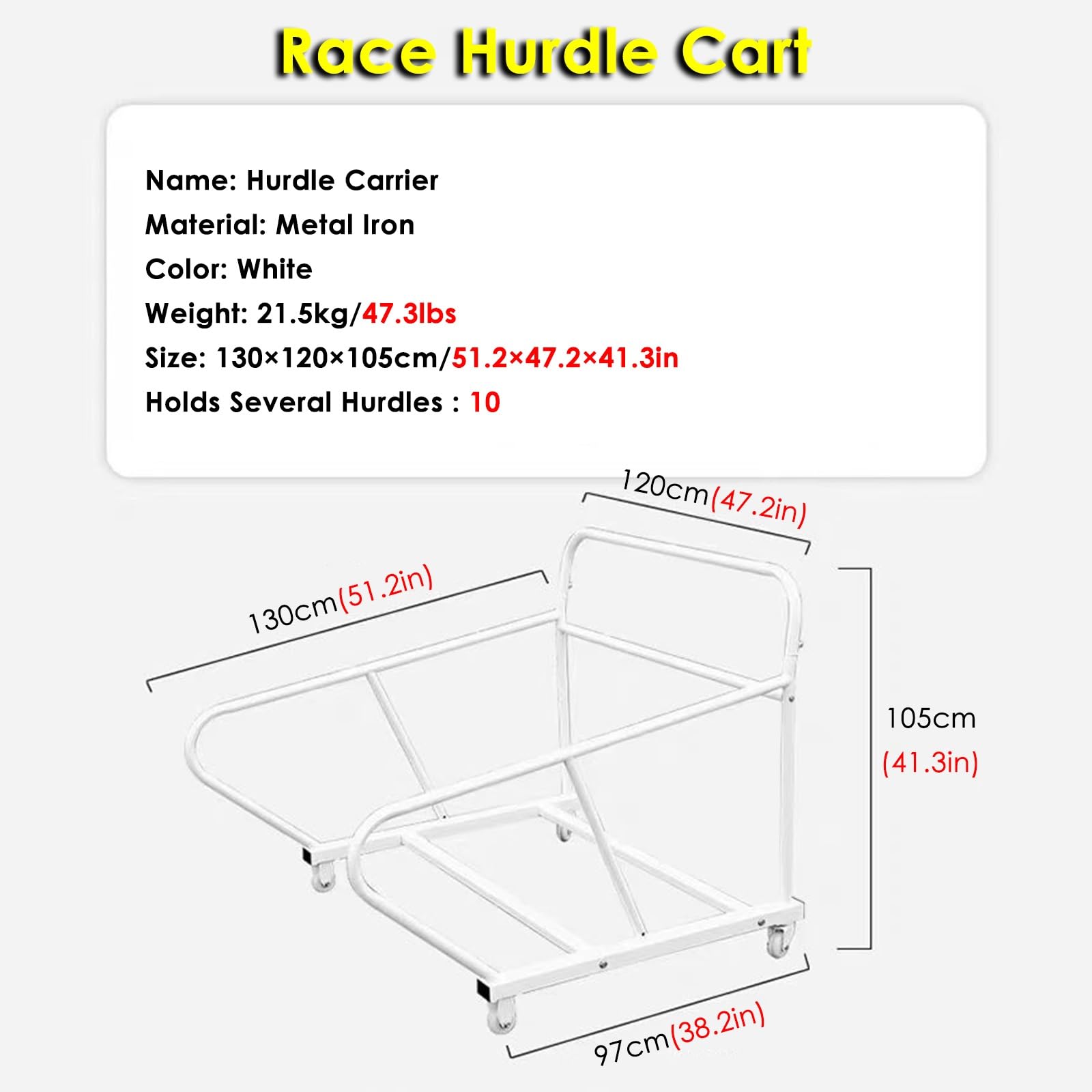 LZMZMQ 4 Wheeler Hurdle Cart for Gymnasiums/Schools, Track Hurdles Training Equipment Transportation Trolley Removable, Mobile Football Training Hurdle Carrier Carts for Soccer Training Field