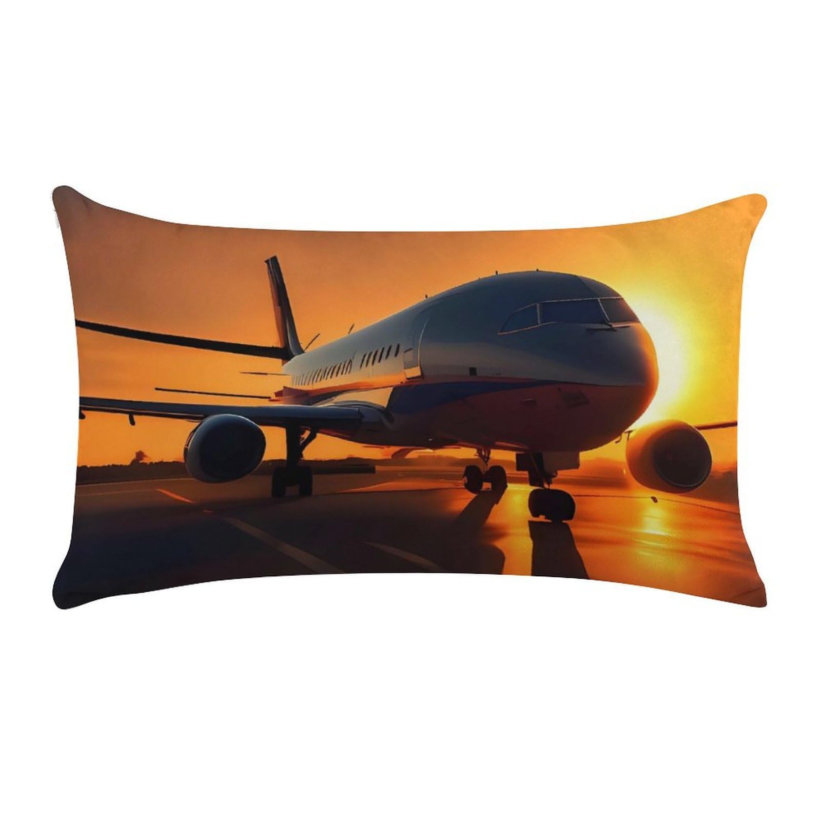 Airplane at Sunset Pillow Cases for Sofa, Super Soft Plush Pillow Cover with Zipper, Luxury Cozy Pillow Shams for All Seasons, Lightweight Pillowcases for Bedroom, 12" X 20"