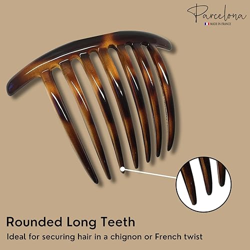 Miniatura 3 de Parcelona Peine lateral de celuloide para el pelo de concha de tortuga de celuloide francés (concha de tortuga, 3 piezas)