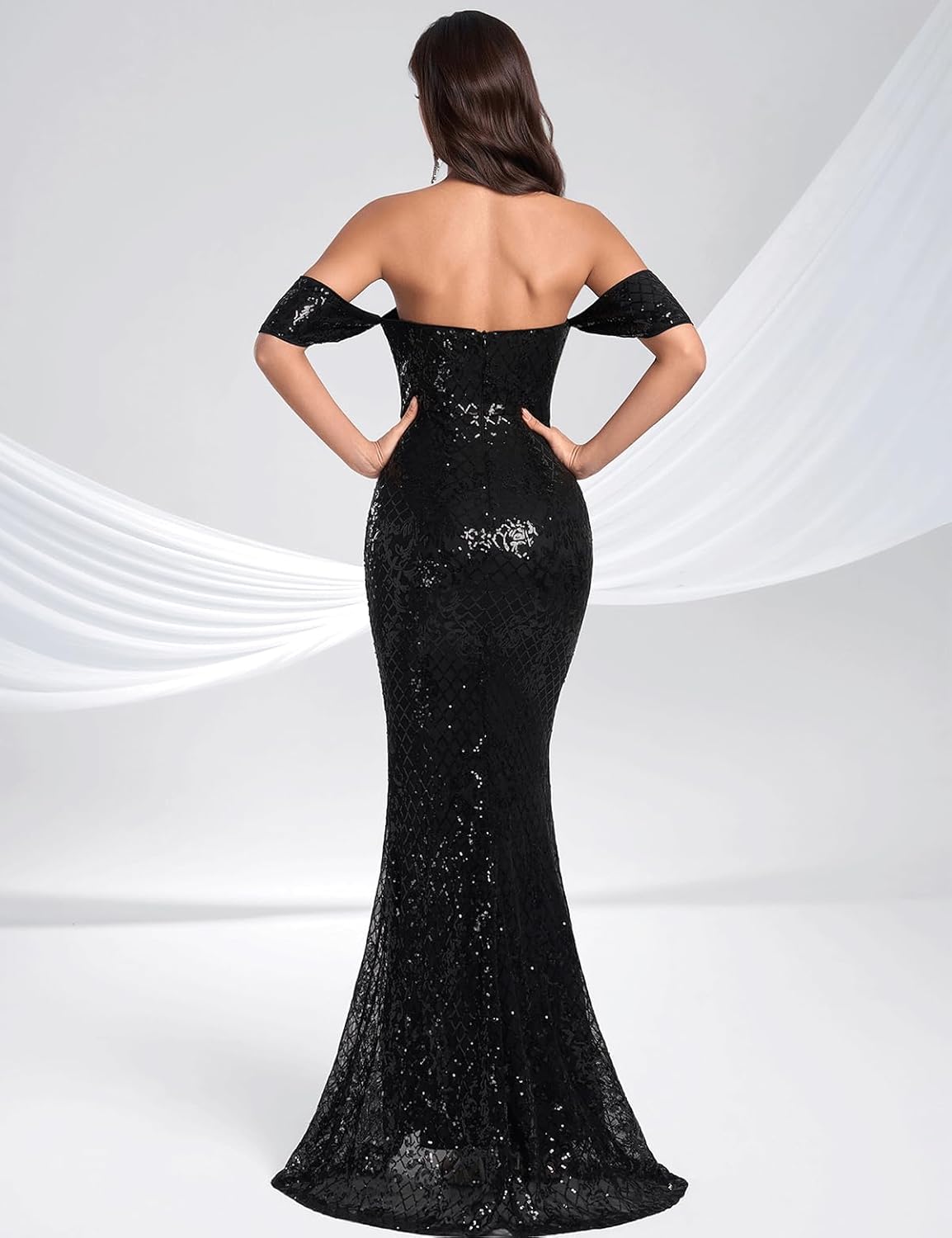 DOUMIFLY Women's Elegant Off Shoulder Sequin High Split Bodycon Dresses Prom Formal Cocktail - Image 2