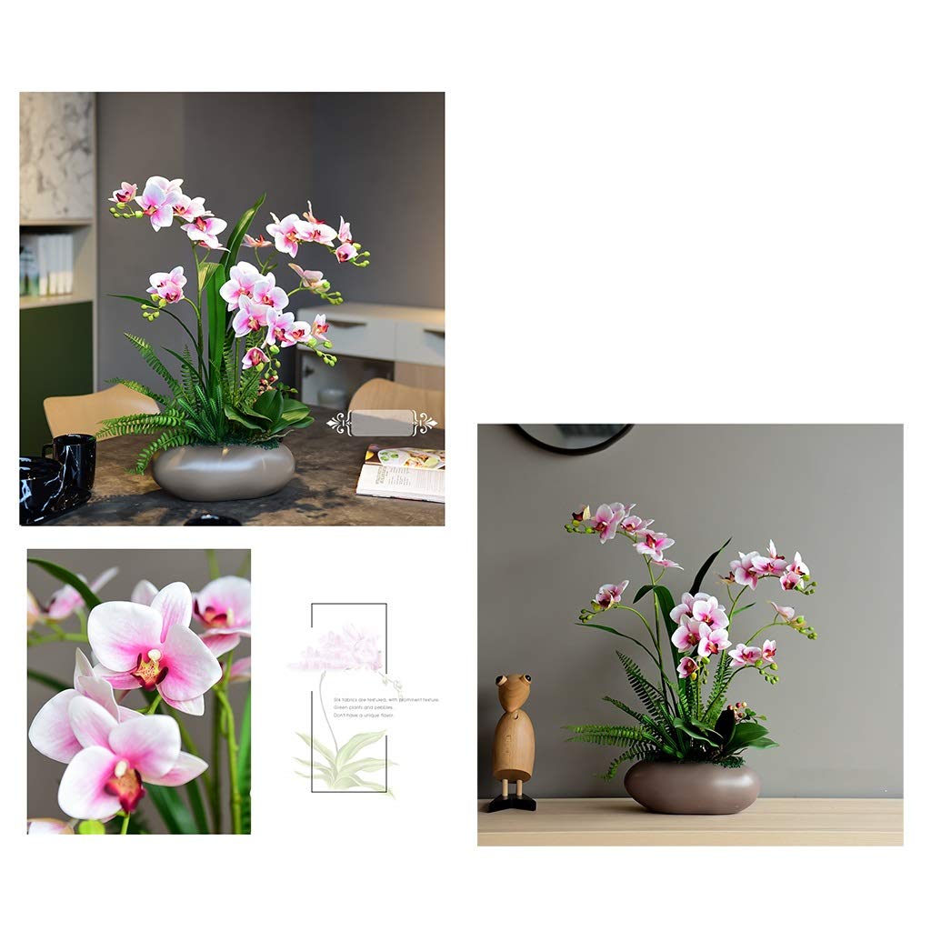 Fiori Artificiali Decorazione di Orchidee finte - Fiori di phalaenopsis Finti in Vaso, Orchidee Bonsai in Vaso di Ceramica, Composizione di Orchidee di Simulazione Finta per casa/Matrimonio