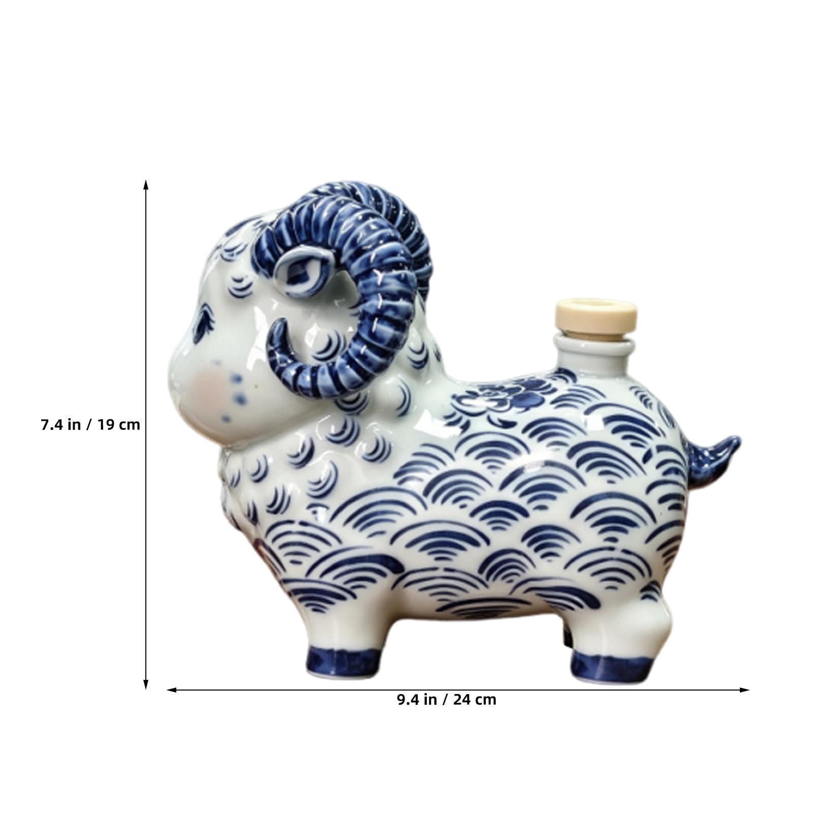 IMIKEYA Statuetta Capra in Porcellana Smaltata Blu e Bianca per Tavolo