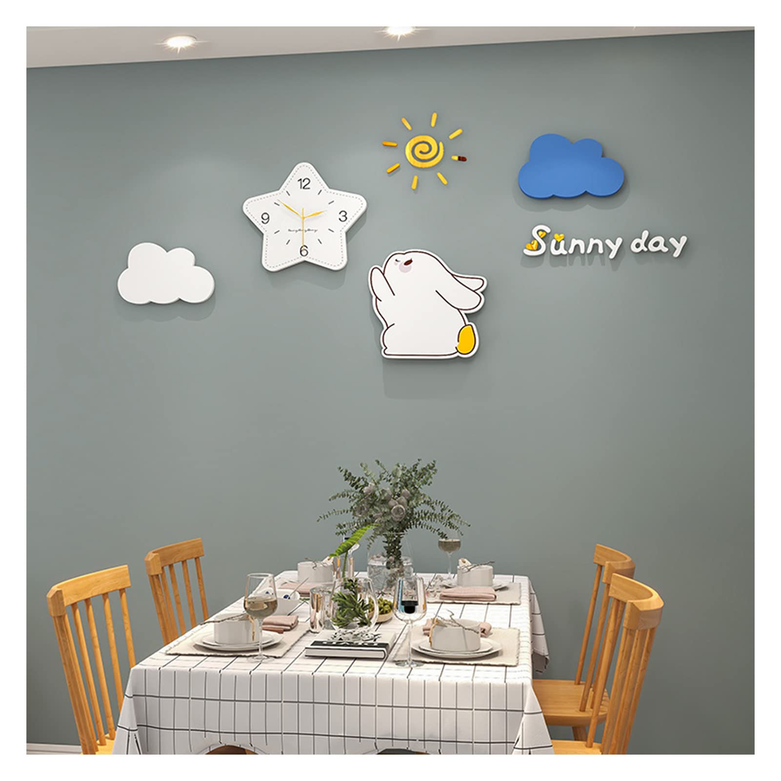 Zegar ścienny dla dzieci, uroczy zestaw zegarów ściennych z naklejką ścienną, nowoczesny, cichy, nietykający, DIY, zegar ścienny w kształcie gwiazd, do sypialni, na baterie