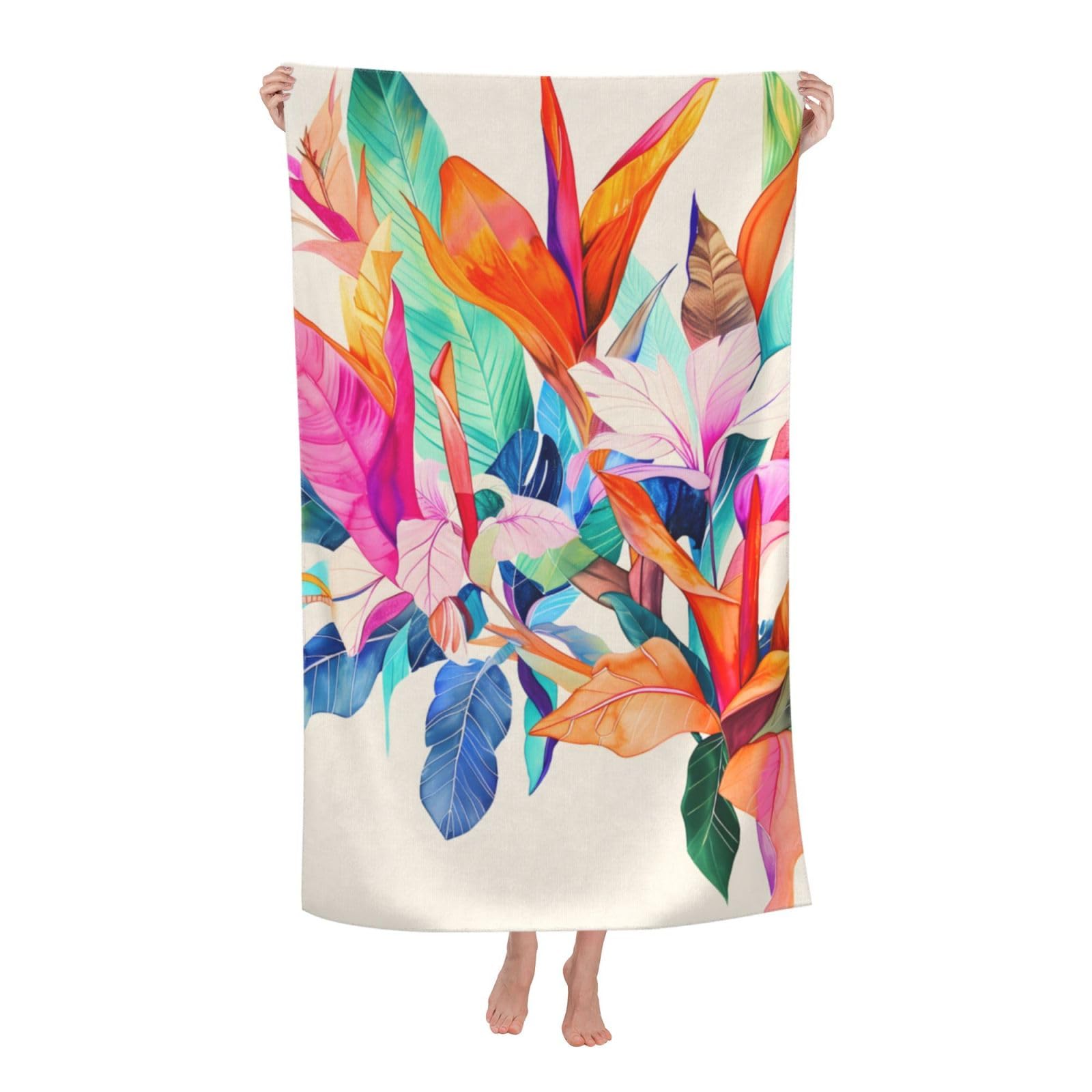HLBSDM Tropical Leaves Beach Towel 32×52 in Microfiber Quick Dry Sand Proof Lightweight Pool Bath Vibrant Botanical Towel for Women Men Absorbent Soft Plush Travel Towels for Swim Gym Sports