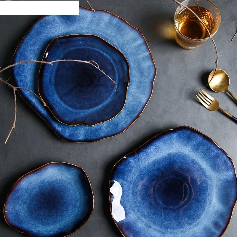 Grandes assiettes plates en céramique de style japonais - Design irrégulier - Empilables - Pour salade et dessert - Service de table XL - Parfait pour le divertissement et une utilisation quotidienne