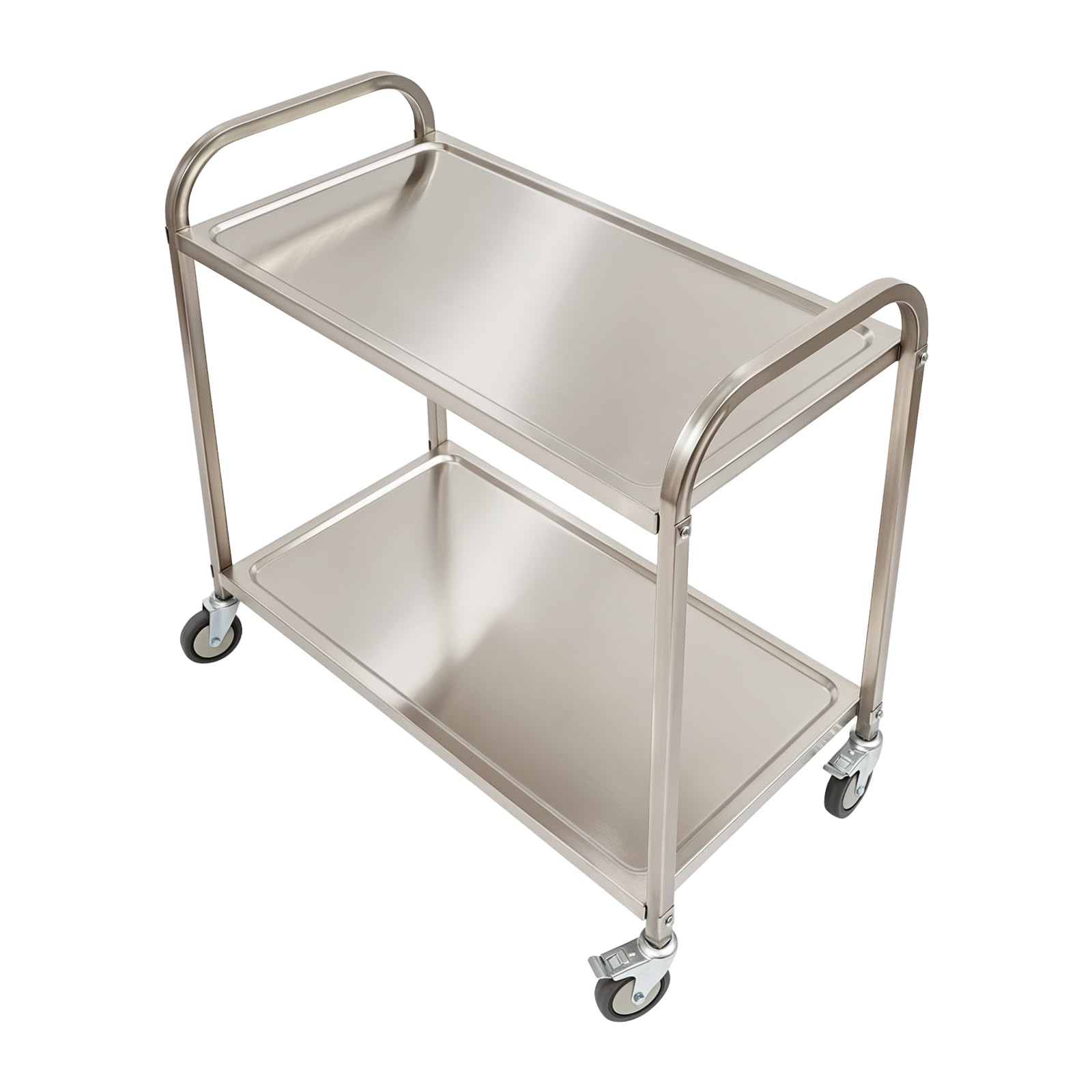 Chariot de service en acier inoxydable 2 étages avec freins 95 x 49 cm