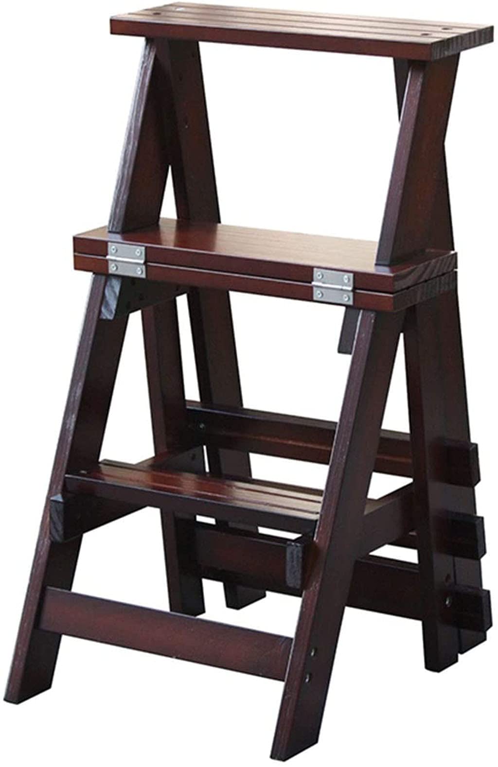 Escalera de madera premium con funcion de silla plegable y estante para biblioteca B/B