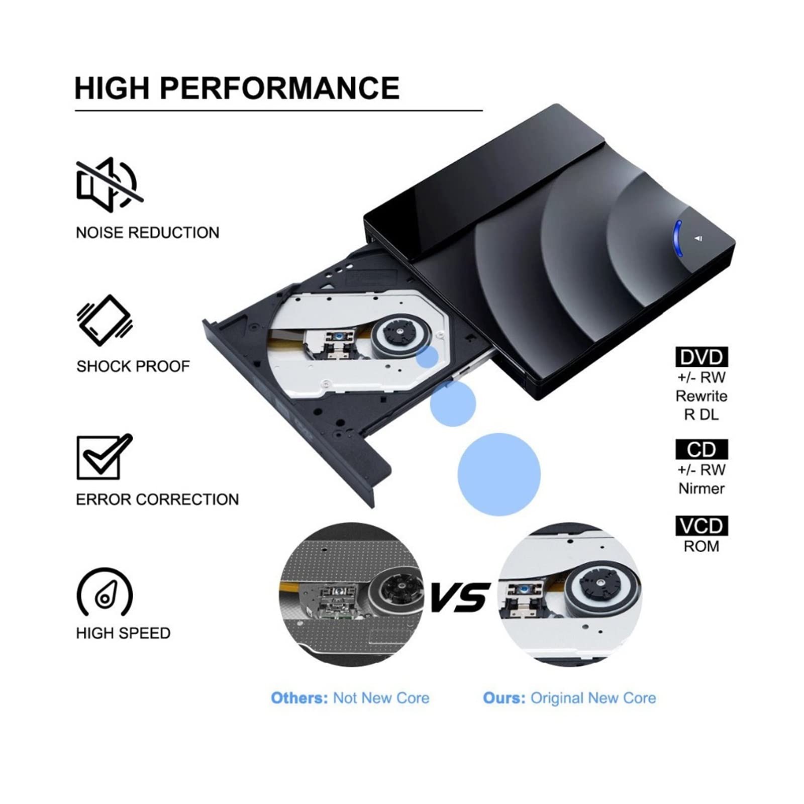 Lettore DVD portatile, Unità DVD esterna USB 3.0 ad alta velocità CD DVD Lettore portatile Driver Touch Control CD-RW