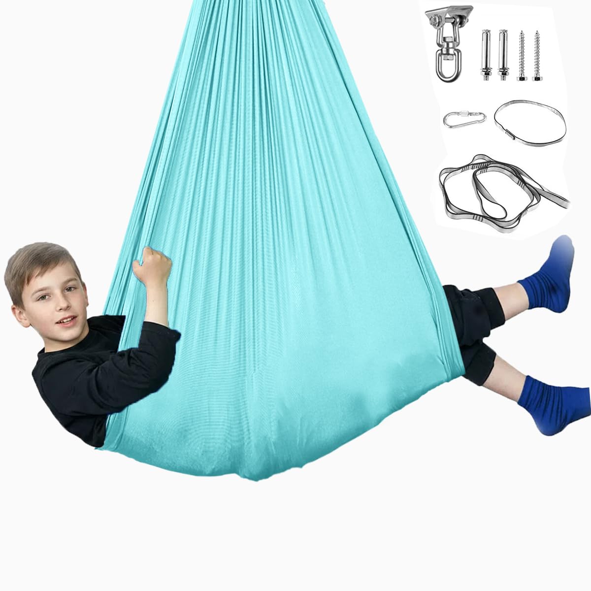 Sensory Swing for Kids &amp; Adults, Indoor Kids Swing with 360° Swivel Hanger Kit for Autism, ADHD, SPD, Snuggle Swing Holds up to 300lbs has a Calming Effect on Children with Sensory Needs（Palegre）