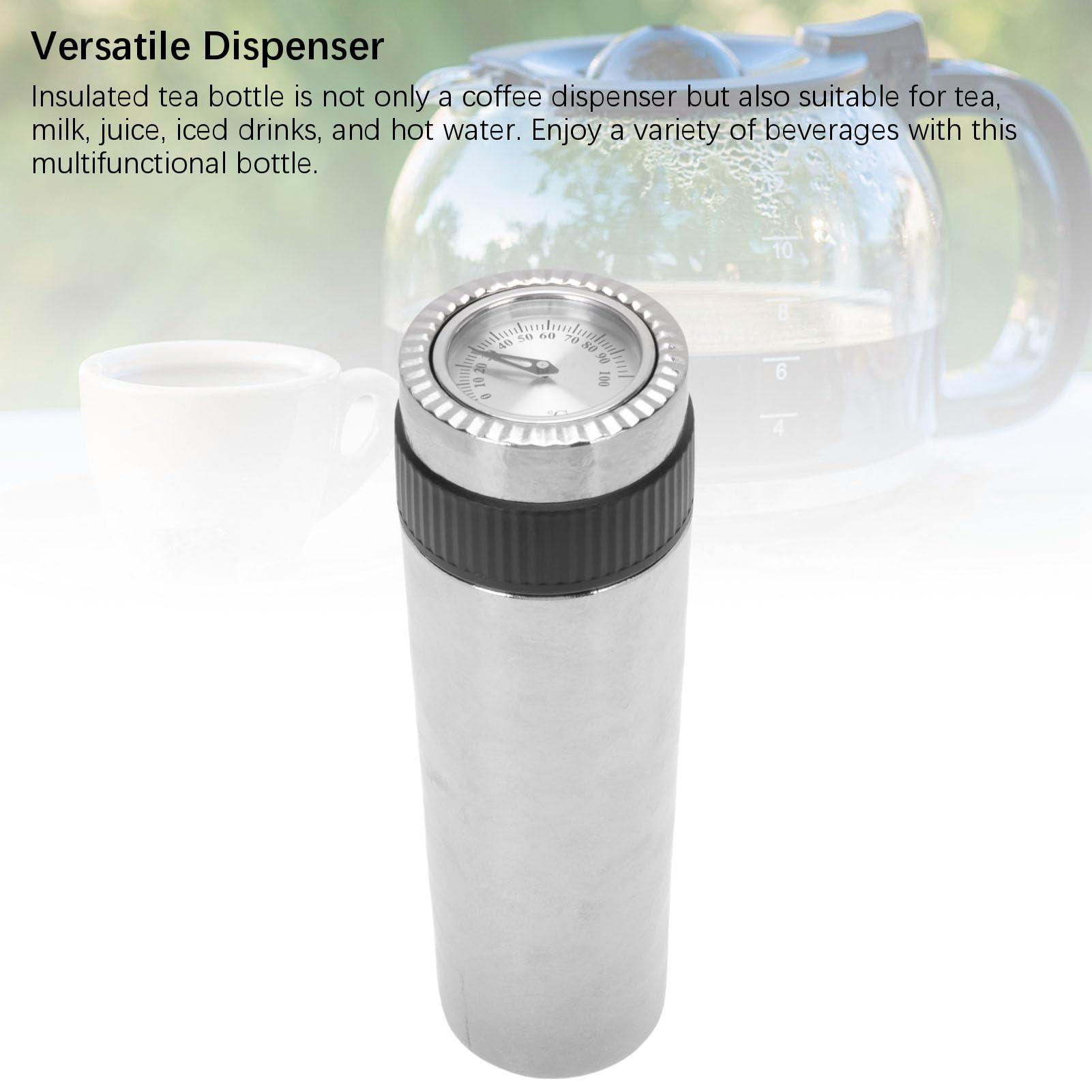 EMUKOEP Botella Infusor de té con Aislamiento Al Vacío, Botella de Agua de Doble Pared de 420mL con Pantalla de Temperatura para Bebidas Frías y Calientes, café Ti