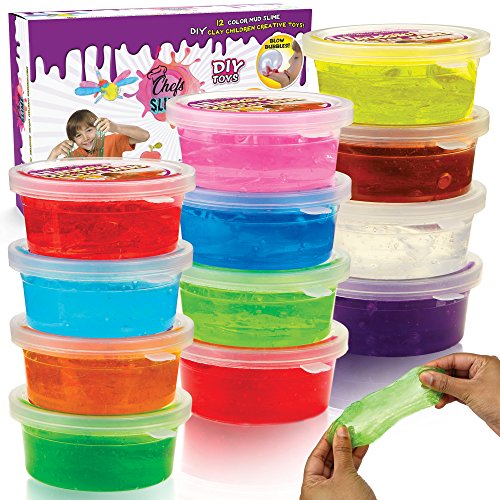 ChefSlime | 12 Pack | Fluffy & Stretchy Mud Slime Putty - Non Sticky, Stress Relief, Super Soft & Squishy Glitter Sludge Toy for Kids and Adults - Party Favor - Jumbo Pack - 12 Pcs, Multiple Colors