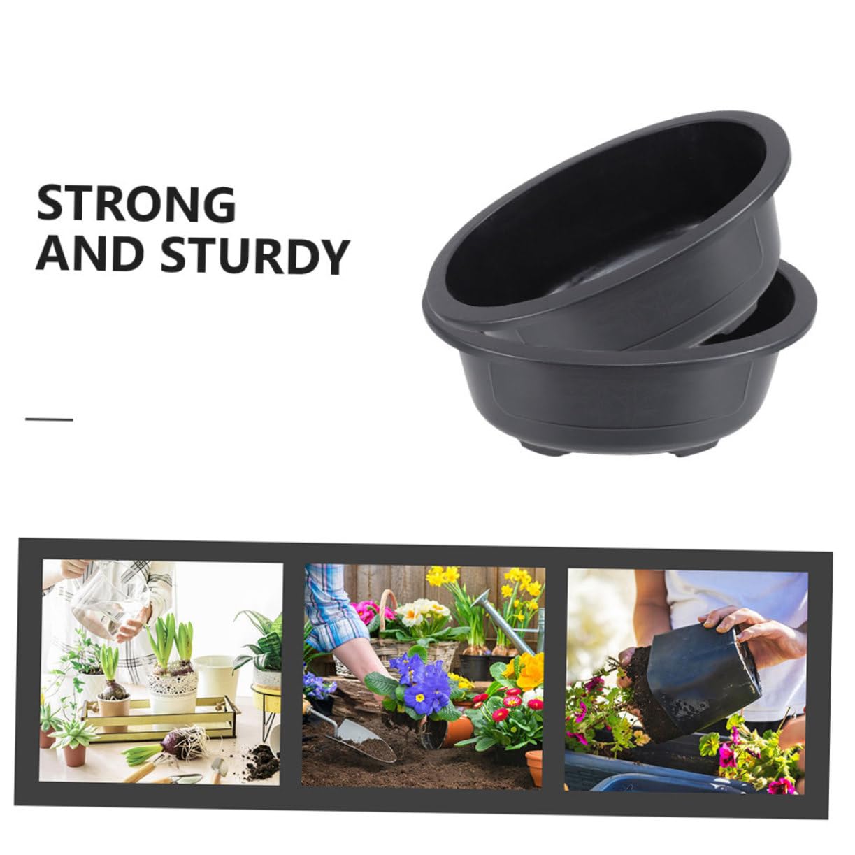Set di 3 Vasi Ovali Grandi in Plastica con Foro di Drenaggio per Bonsai, per Giardino, Balcone e Piante da Esterno