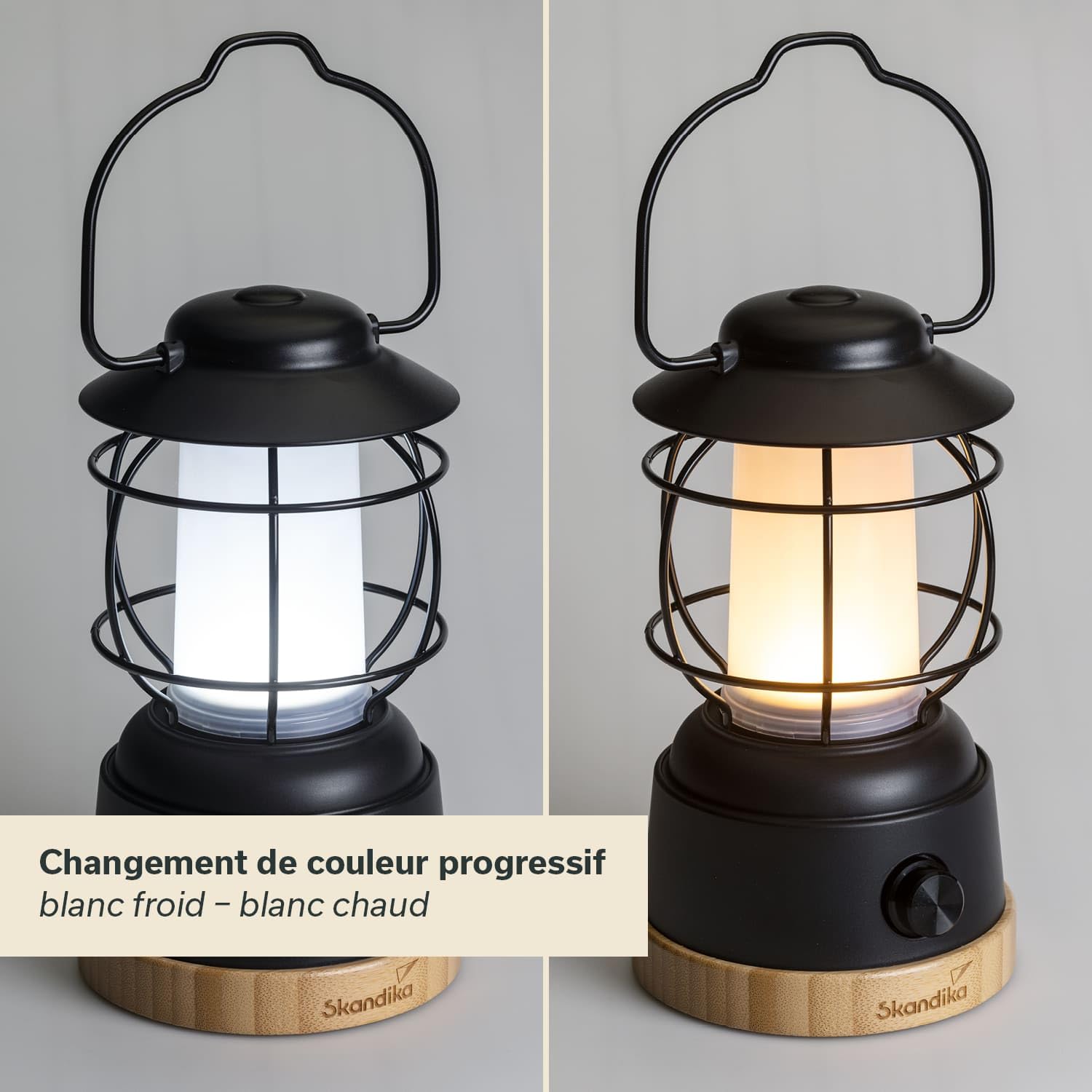 Skandika Lampe LED Kiruna | Lampe de Camping rétro Outdoor avec powerbank, intensité réglable, sans Fil, Batterie, Rechargeable, USB, Blanc Chaud et Froid, 75h d'éclairage