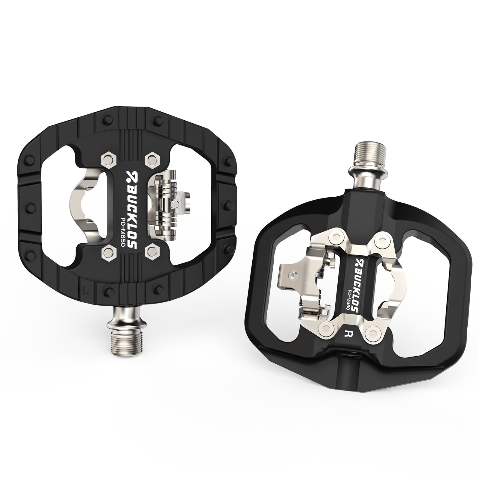 AEYINO Mountain Bike SPD Pedals Clip in SPD Flat Combo Dual Sided Pedals, Compatible with Shimano SPD MTB/Road Bike Clipless for Indoor Cycling and Urban Riding（Black）