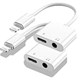 Apple MFi Certified 2 Pack Lightning to 3.5mm Headphones Jack Adapter for iPhone Dongle 2 in 1 Charger and Aux Audio Splitter Adapter Compatible with iPhone 14 13 12 11 XS XR 8 7