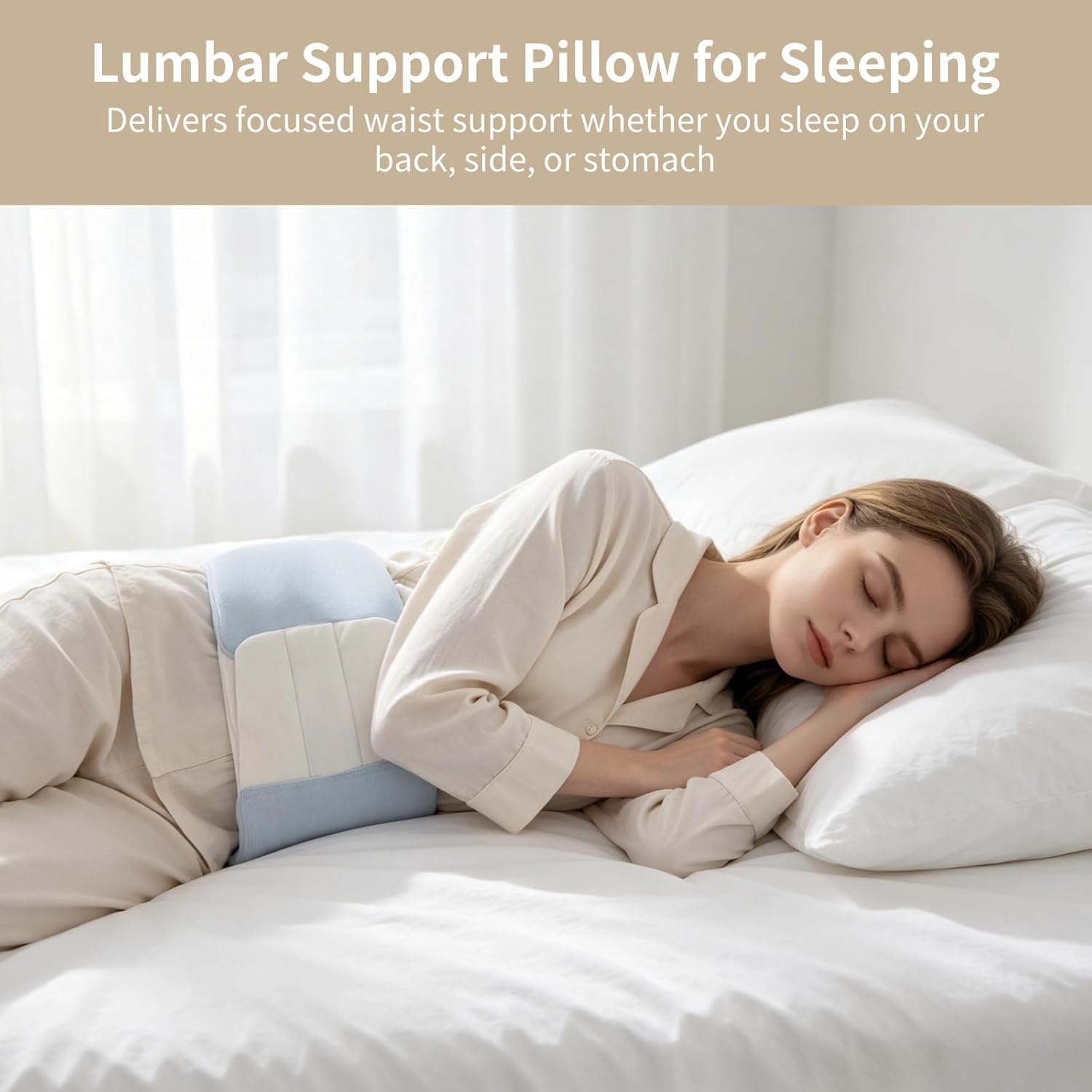 Lumbar Support Pillow for Sleeping, Waist Support Cushion with Wraparound Design, Soft Cooling Breathable Low Back Pillow, Ideal for Bed, Chair, Car, Sofa