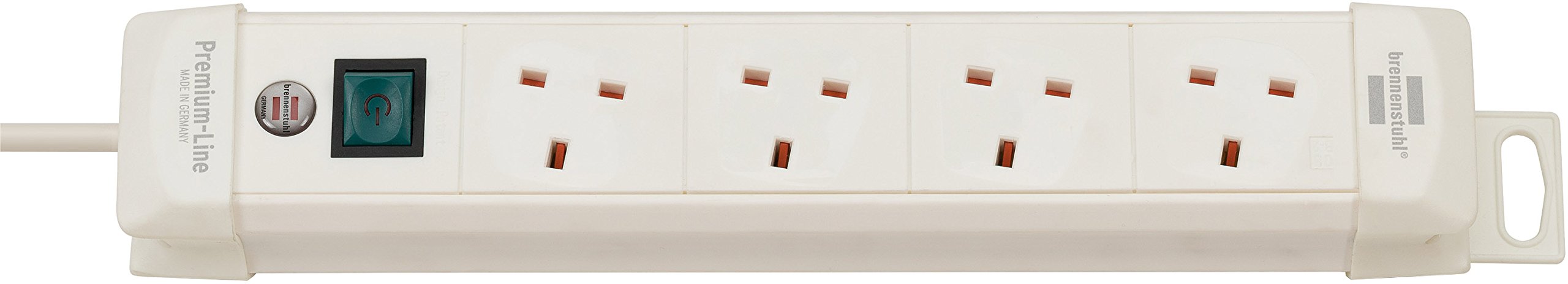 Premium Line 4-way extension lead with 1.8 m cable, white, illuminated On/Off switch, Made in Germany