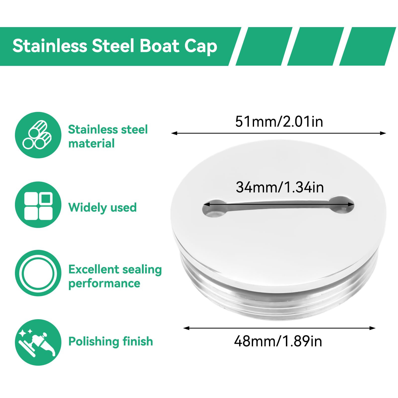 Boat Fuel Tank Cap, Stainless Steel Boat Deck Fill Cap Marine Boat Fill Port Marine Hardware(50mm)
