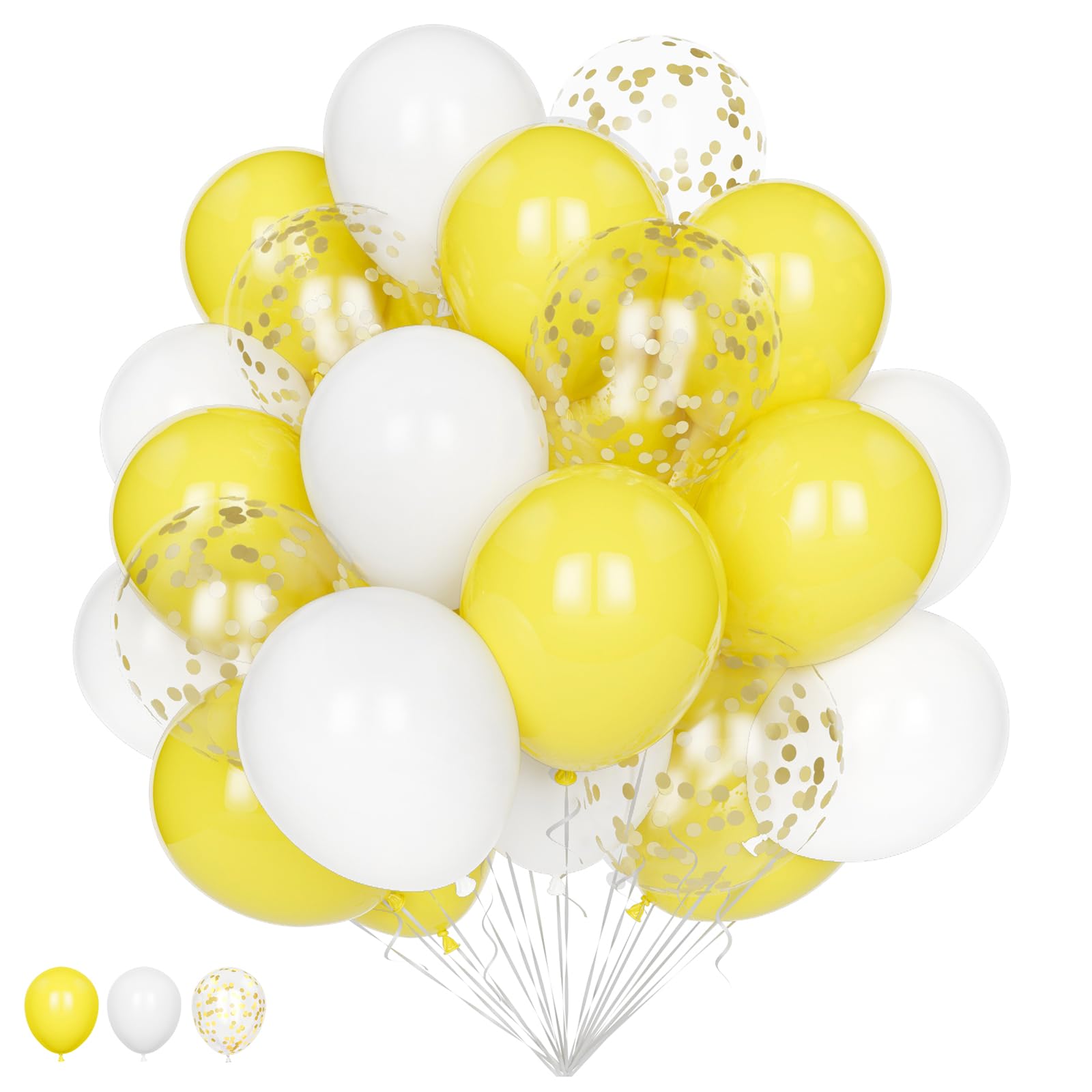 Yellow and White Balloon Set, 20Pcs 12 Inch Gold Confetti and Helium Latex Pack for Birthday Wedding Anniversary Baby Shower Party Decorations