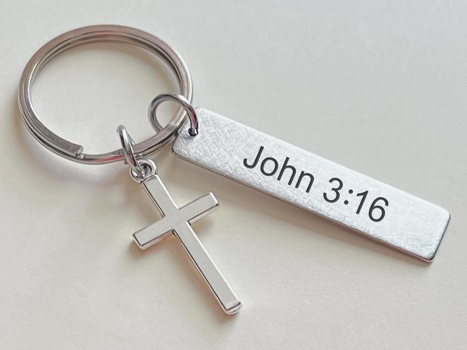Custom Cross Charm Keychain with Personalized Engraved Steel Tag - Image 3