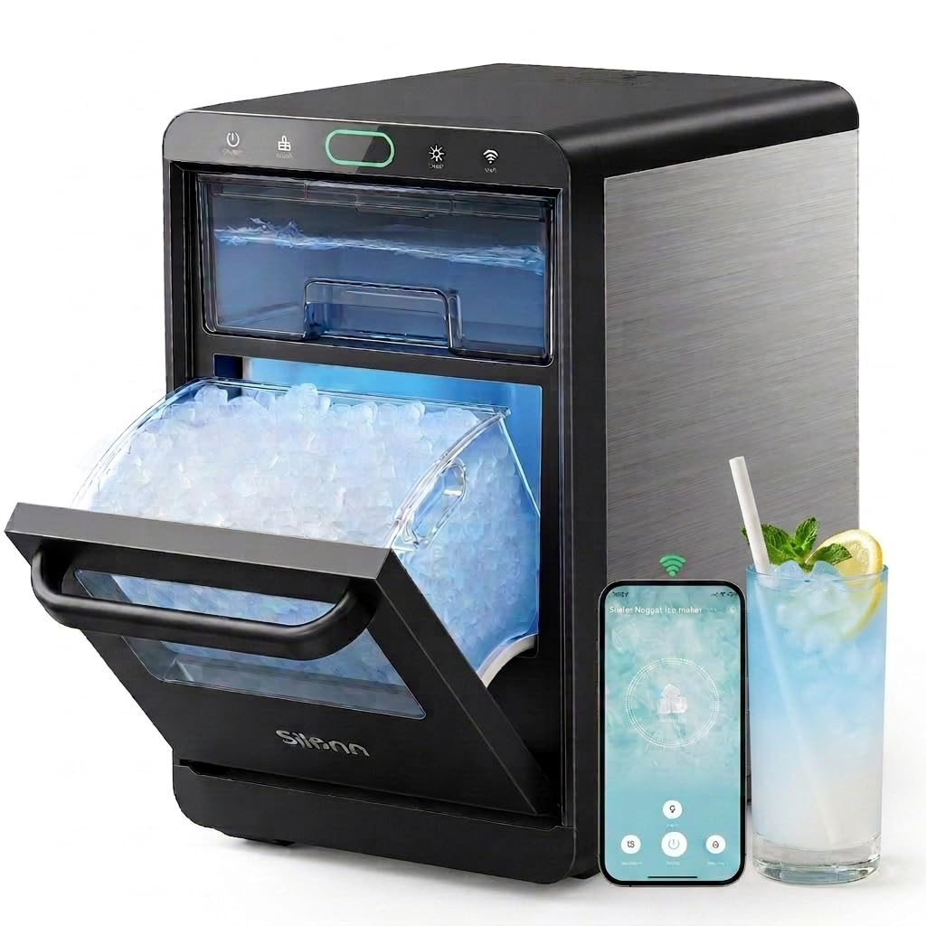 Photo 1 of Nugget Ice Maker Countertop - Silonn Smart Pebble Ice Machine, Pellet Ice 44 lbs per Day, Crushed Ice from Timer Function and Status Alerts with Silonn App, Stainless Steel