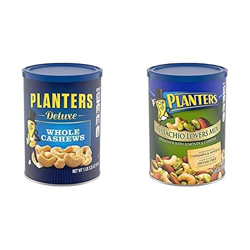 PLANTERS Anacardos enteros de lujo, 18.25 oz. Tarro resellable  Bocadillo energizante asado en aceite de maní con mezcla de pistacho de lujo,