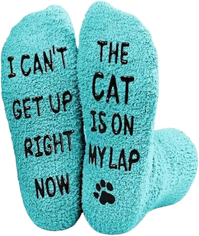 3 Pairs Funny Pet Lover Fuzzy Socks, Cat & Dog Quote, Novelty Warm Gift Socks for Pet Owners Indoor Loungewear