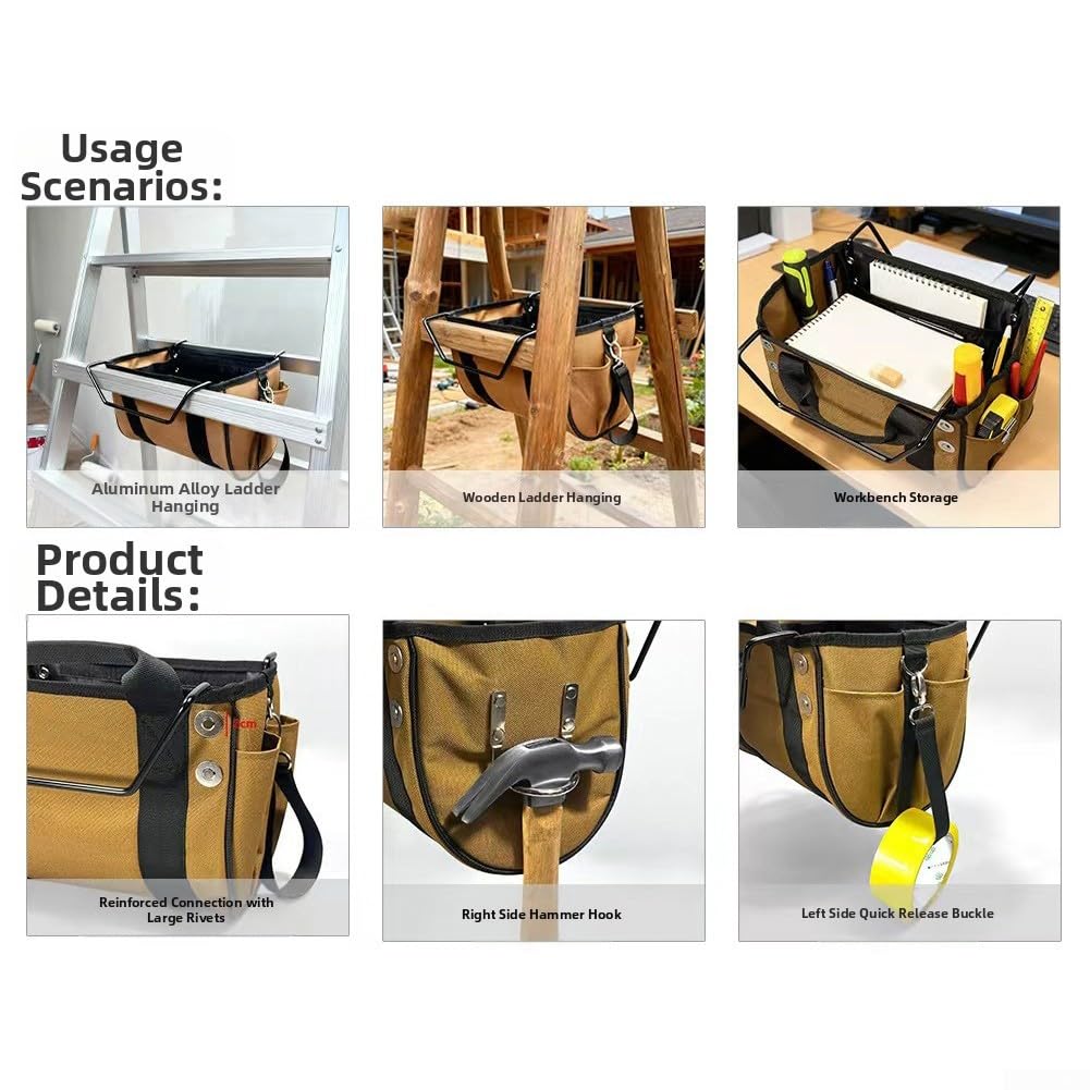 Sac à outils robuste en tissu Oxford 1200D imperméable – Design échelle de fermeture – Solution de rangement spacieuse pour entrepreneurs – Plateau fourre-tout portable