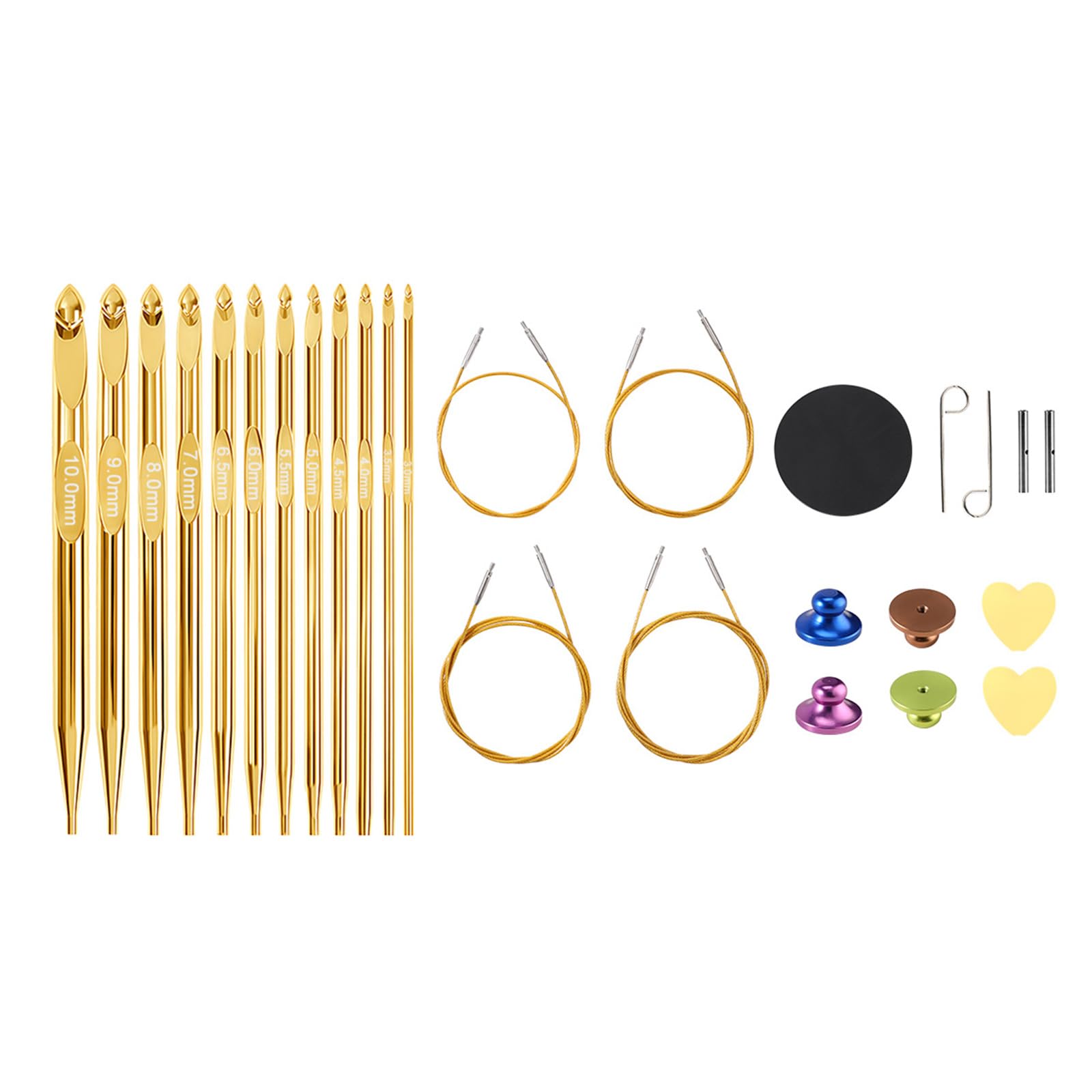 NRVTRE Set uncinetti staccabili con 12 ganci in metallo, 4 cavi, accessori artigianali e custodia per filati domestici e lavori artigianali Uncinetti Cavi staccabili Custodia in metallo Strumenti