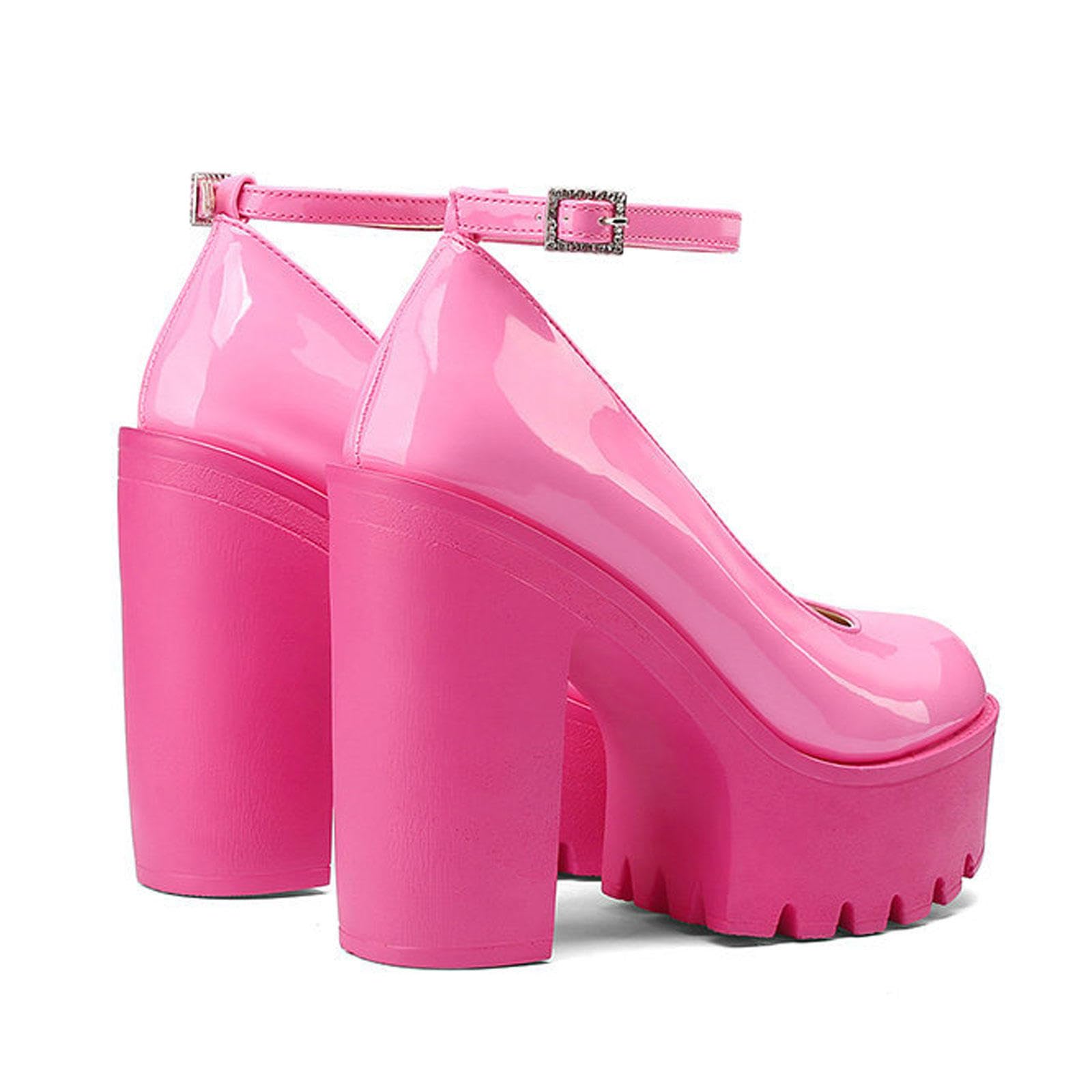 Tacco Alto Décolleté Plateau Tacco Blocco Donna Punta Rotonda Chiusa Cinturino alla Caviglia Scarpe Eleganti Festa 13cm