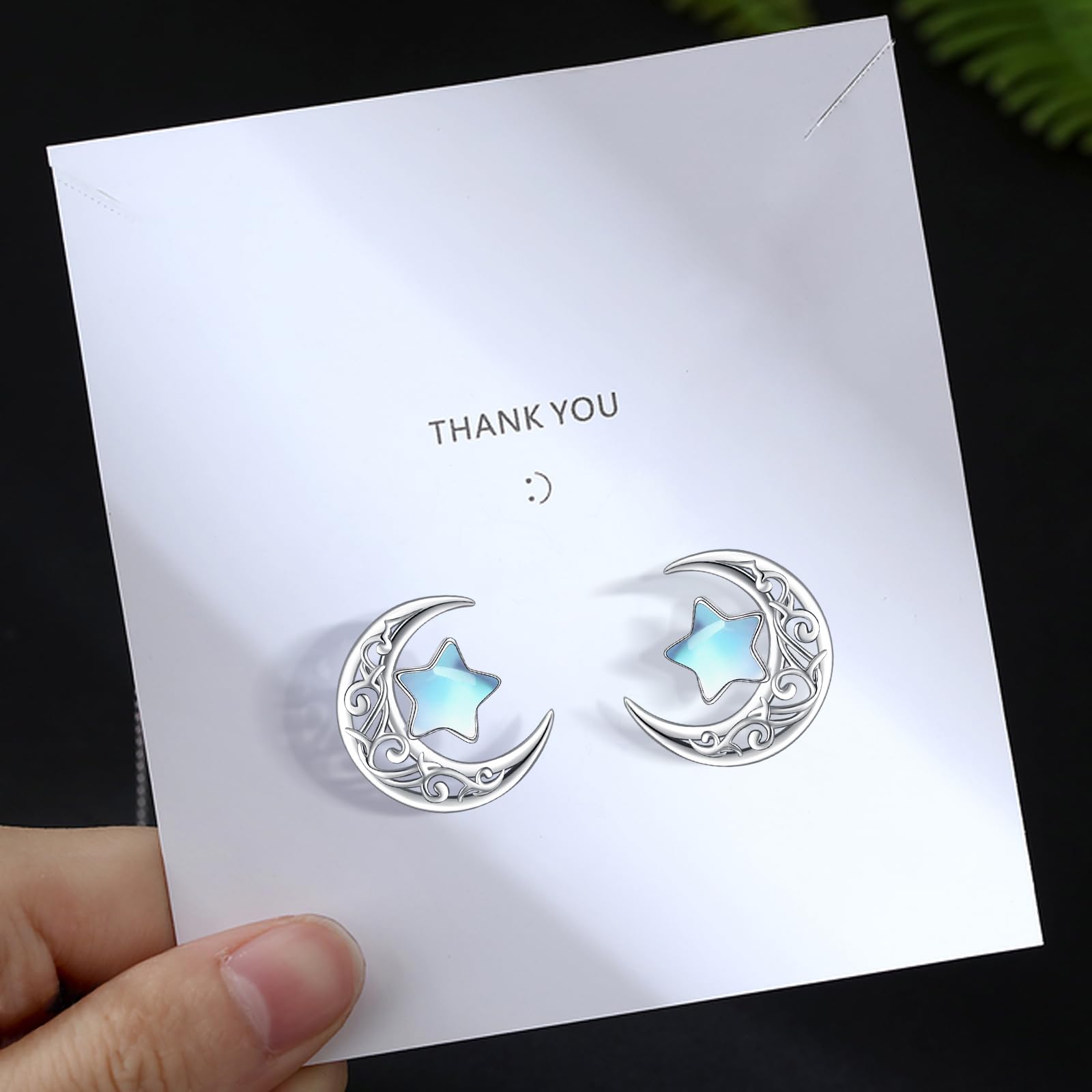 Eusense Pendientes de Moonstone/Pendientes de Luna/Pendientes de árbol de la Vida/Pendientes de Luna y Estrella/Pendientes de Filigree Drop 925 Pendientes de Perno de Plata Esterlina joyas de Mujer