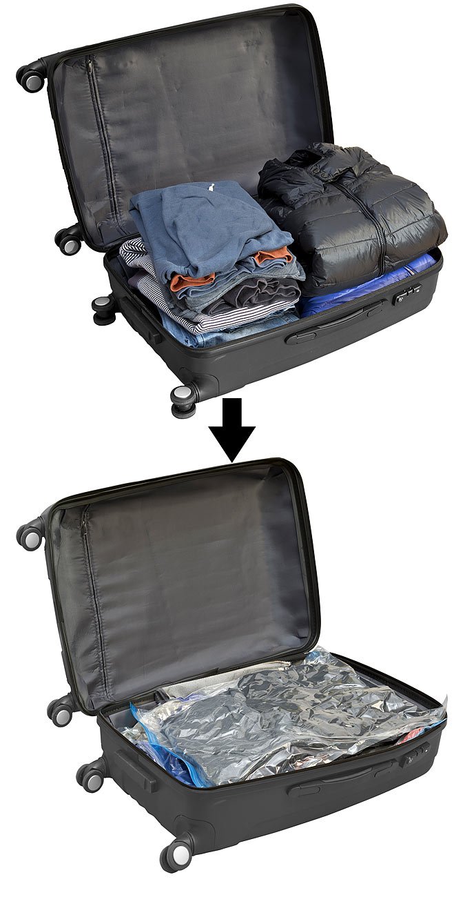 PEARL Vakuumbeutel Kleidung: 2er-Set Vakuum-Beutel zum Einrollen, Größe 40 x 60 cm (Vakuumbeutel Reise, Reise zum Rollen, Jacke)