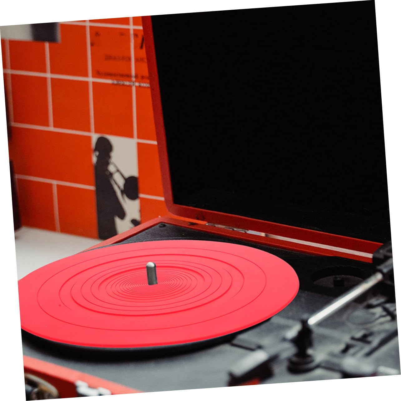 2 pezzi Tappetini Silicone Antistatici per Giradischi Protezione Vinile Rosso Accessori Sostitutivi per Dischi Antiscivolo e Facili da Usare