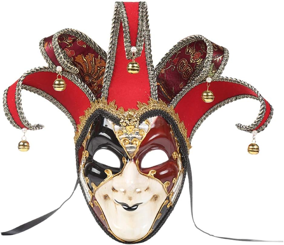 Toyvian Venetian Masquerade Mask Full Face Mask Carnival Costume Cosplay Dress Up Accessory for Performance Party(Red, Black )