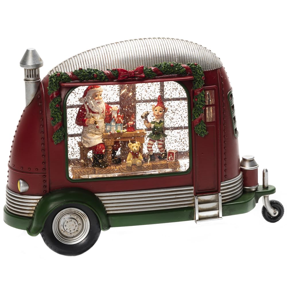 Konstsmide Christmas Decorations LED Snow Globe Santa Claus and Elfs in a Caravan/Timer/Battery Operated: 3xAA 1.5V (excl.)