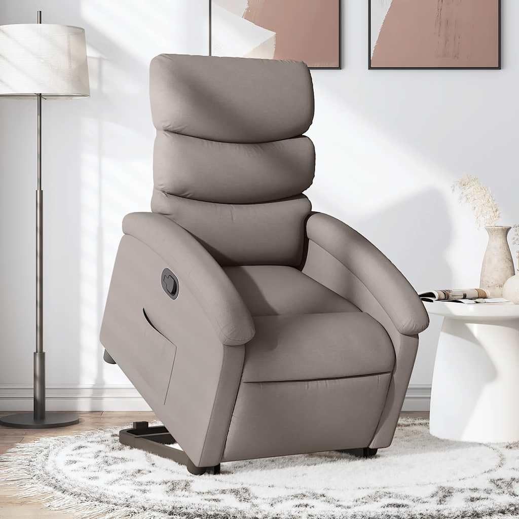 Sillón elevador reclinable de tela, con motor eléctrico y función de elevación manual para máxima comodidad y soporte postural