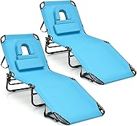 Vista 19 de Goplus Silla de bronceado, silla de playa plegable con agujero facial, almohada extraíble, correa de transporte, posición ajustable, silla
