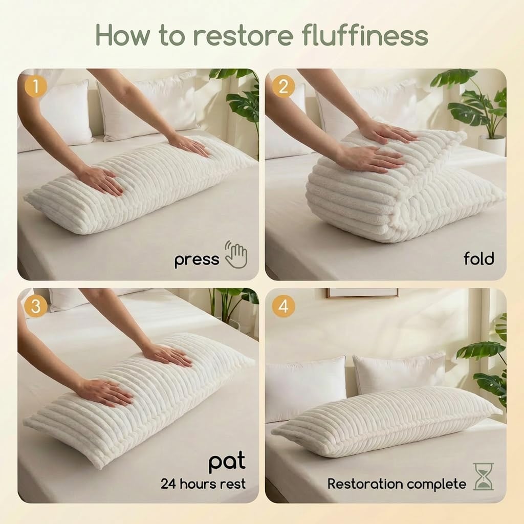 Luxurious Faux Fur Full Body Pillow for Adults,Shredded Memory Foam Body Pillows for Side Sleeper & Pregnancy, 20x54 Inch Fluffy Long Bed Pillow for Back Pain Relief, Removable Cover