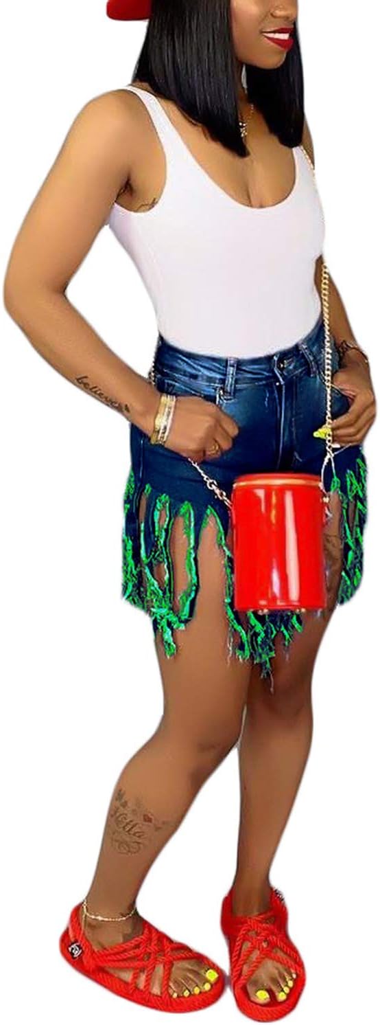 SIAEAMRG Women's Juniors Denim Shorts, High Waisted Frayed Raw Hem Tassels Short Pants Jeans - Image 2