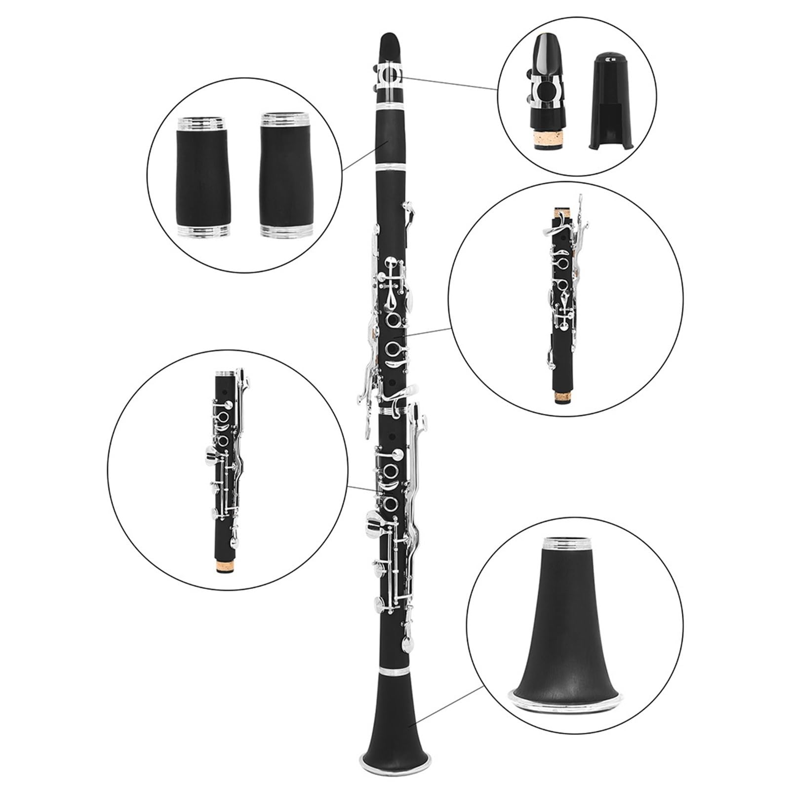 Clarinete Baquelita Tono G Niquelado 17 Teclas Adecuado Para Adultos Principiantes Tipo De Rendimiento