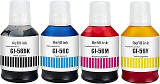 Black Bottled Ink GI56 GI-56 / Cyan Bottled Ink GI56 GI-56 / Magenta Bottled Ink GI56 GI-56 / Yellow Bottled Ink GI56 GI-56, Work for Canon MAXIFY GX7050/GX6050/GX5050/GX4050/GX3050 (4 Packs)