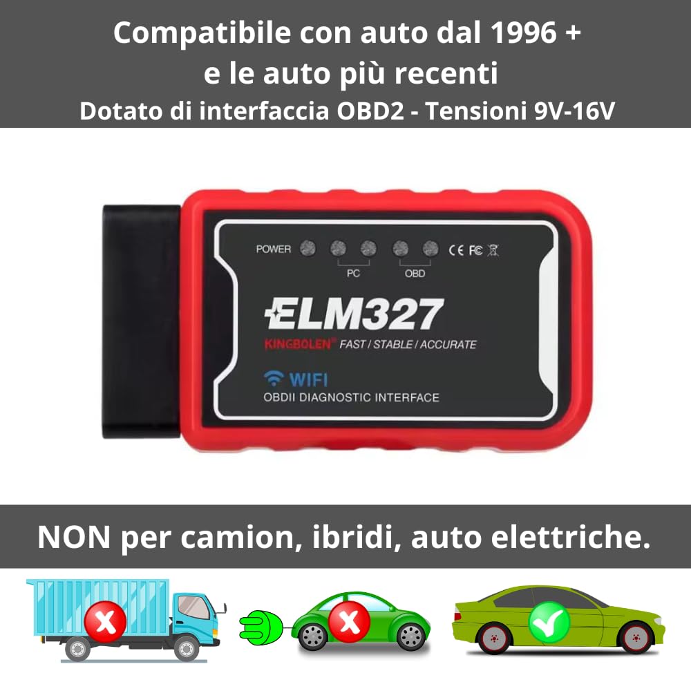 OBD2 WiFi ELM327 Computer per Diagnosi Auto OBD, Lettore obd2 Auto Diagnostica, Scanner Diagnostica Auto, OBD Diagnostico Multi Marche per Auto compatibile con dispositivi Wireless iOS Android Windows