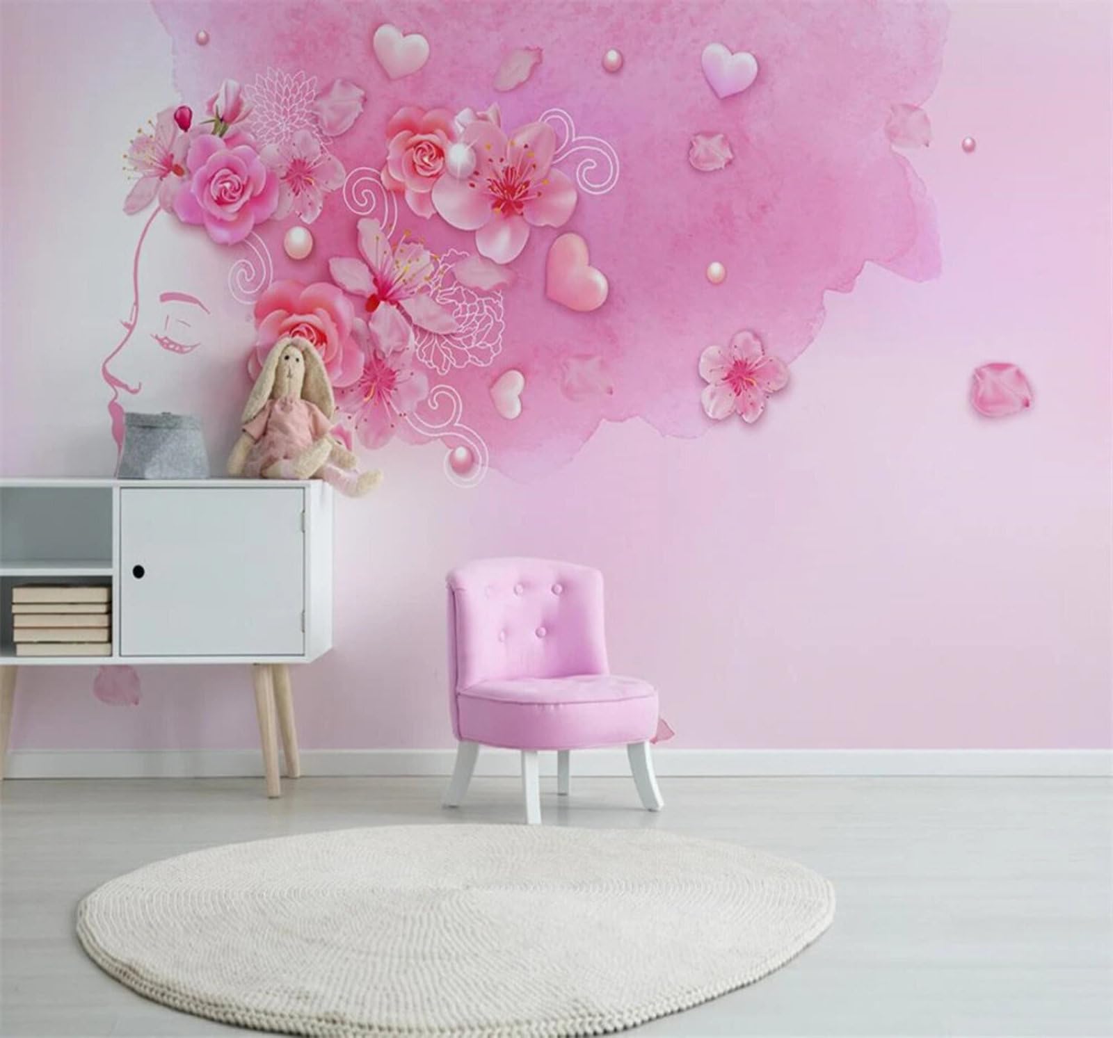 Xlming 430Cm×300Cm(B×H) Minimalism Hand Drawn Colourful Flowers Beautiful Woman 3D Wallpaper Luxury Home Dining Decor Paste Sofa Living Room The Wall For Bedroom Mural-430Cm×300Cm