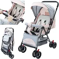 Carrinho de Bebê Reversível Passeio Runner até 15kg com Capota Retratil Reclinável Bandeja Cesto 4 Rodas Travas Cinto 5 Pontos e INMETRO (Rosa)