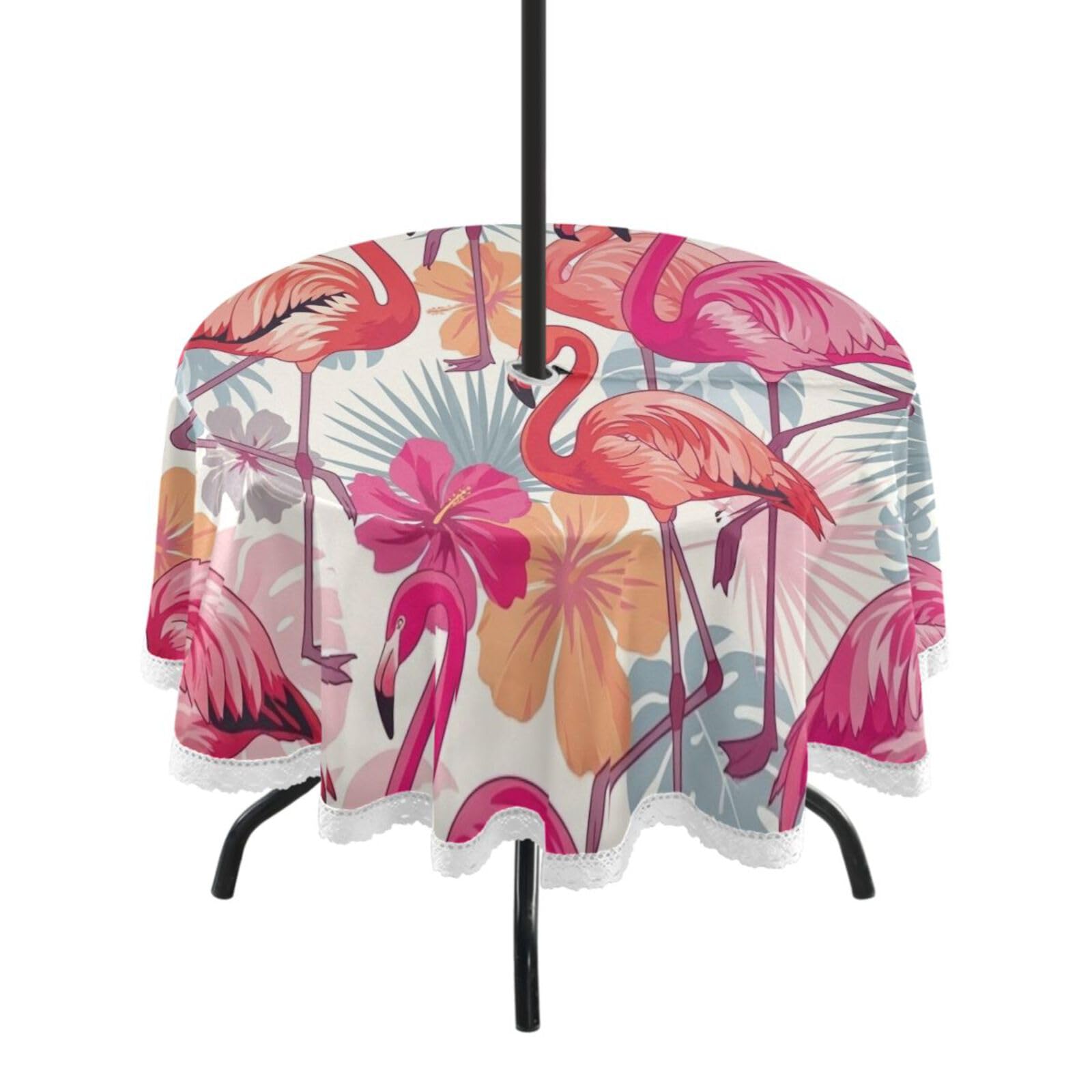 Ttgoth Flamingo Outdoor Table Cloth 152 cm Water Stain & Resistan Tablecloth Wipeable Table Cover with Parasol Hole & Zipper for Garden Patio Party Picnic