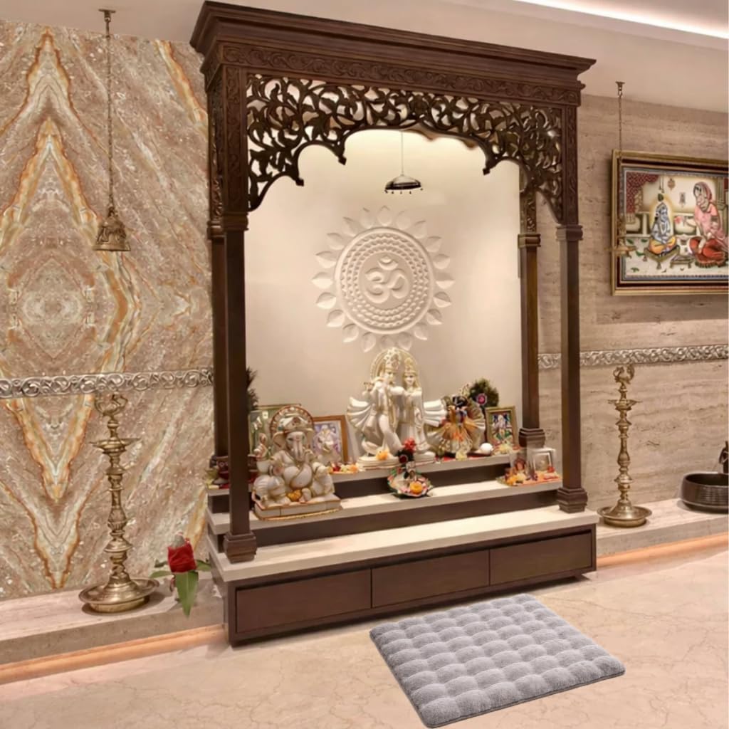 Soak & Step | Ultra Plush Rabbit-Fur Bubble Door Mat | Anti Skid | 1400 GSM | 22 mm High Pile | Pooja Aasan Mat | Meditation Mat | Prayer Mat for Home, Mandir | (24x24) (Silver)-image-5